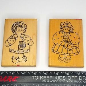 D.O.T.S Vintage 90s Country Girl Wooden Rubber Stamp Lot- "Rachel"- Watering Can